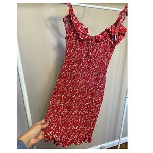 LIKE NEW- Ruched Red Floral Sundress